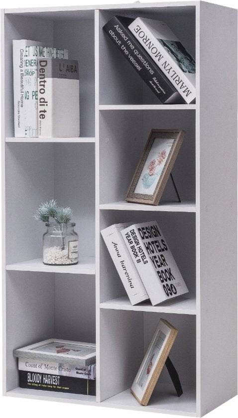 Happyment Boekenkast Milta - 7 vakken - Wit - Boekenplank - Woonkamer, slaapkamer en kinderkamer - Hout - MDF