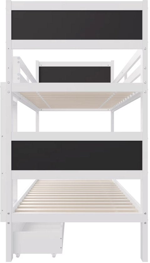 Luxe hoogslaper voor kinderen - 90x200 cm - 2 Kinderbedden - stapelbed - Met Hoektrap, valbeveiliging en raam - Peuterbed