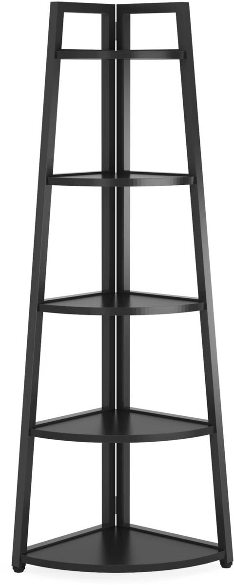Hoekkast Treviano - Vakkenkast 180cm - Boekenrek Hoekmeubel - Opbergrek 5 Lagen - Zwart
