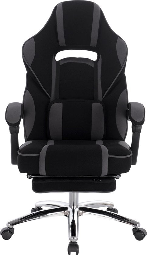 Happyment Gamestoel Berlin - Grijs - Met rugleuning en armleuning - In hoogte verstelbaar - Ergonomisch - Stof