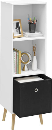 Boekenkast Modern - 3 Lagen - Inclusief Lade - Wit/Zwart - 36x30x114cm - Boekenplank - Woonkamer, slaapkamer en kinderkamer - Hout - MDf