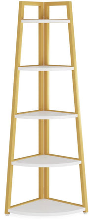 Hoekkast Quinoro - Vakkenkast 180cm - Boekenrek Hoekmeubel - Opbergrek 5 Lagen - Geel