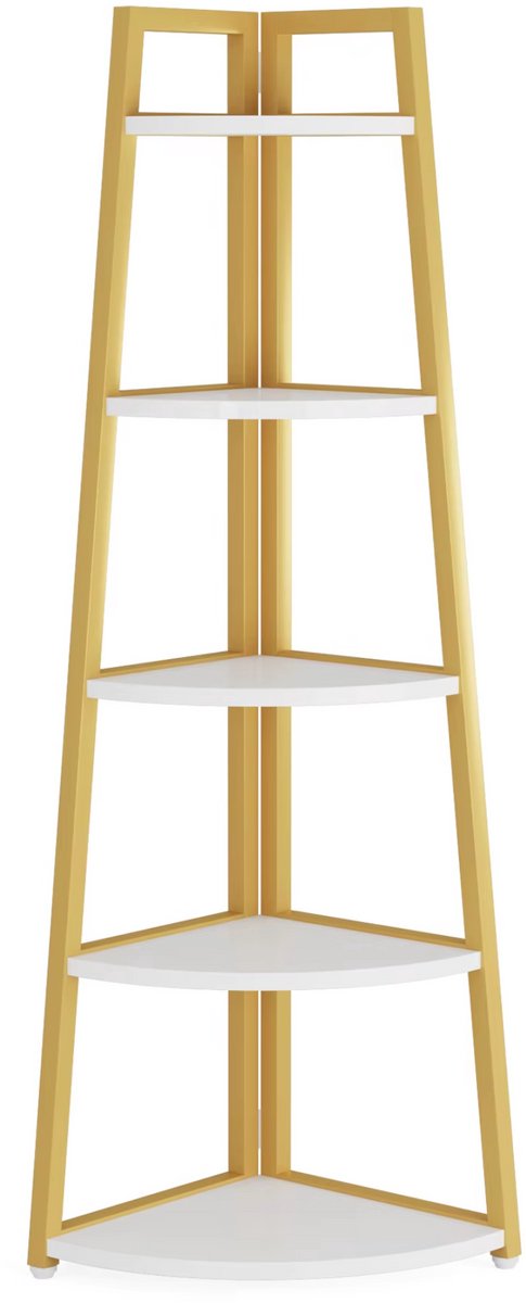 Hoekkast Quinoro - Vakkenkast 180cm - Boekenrek Hoekmeubel - Opbergrek 5 Lagen - Geel