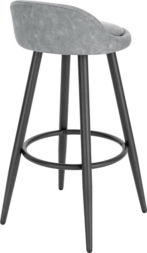 Leren Barkruk Nila - Barstoelen ergonomisch - Set van 1 - Grijs - Met kleine rugleuning - Voor Keuken & bar - Zithoogte 69cm