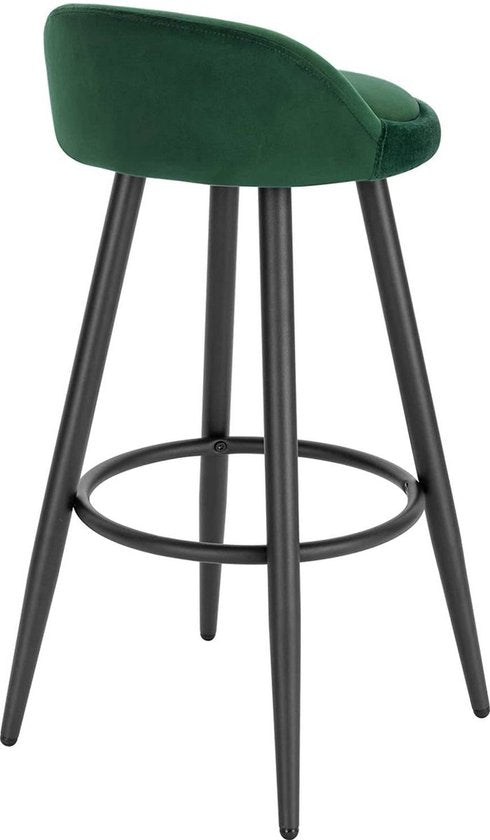 Velvet Barkruk - Ergonomisch - Donkergroen - Kleine rugleuning - Zithoogte 69cm