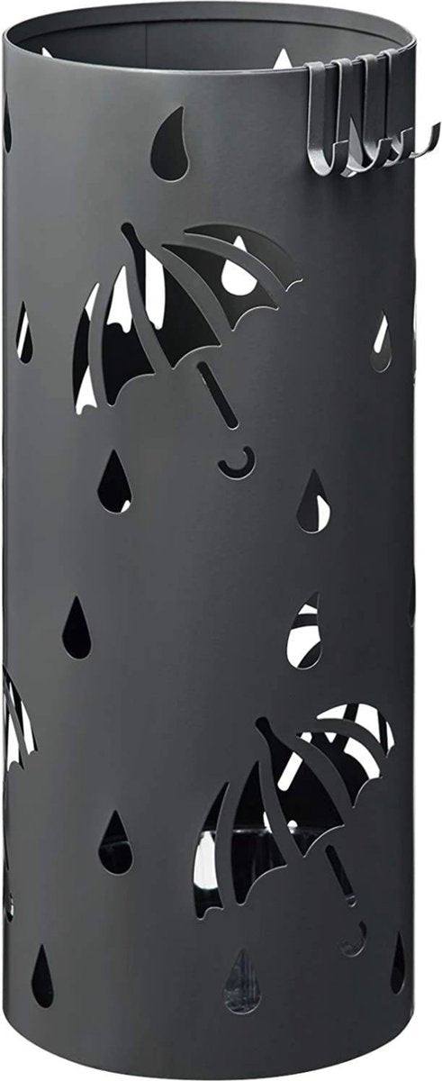 Happyment Ronde Paraplubak Diva - Parapluhouder metaal- Verwijderbare wateropvangbak - Met haak - Antraciet - Metaal - 49 x Ø 20cm