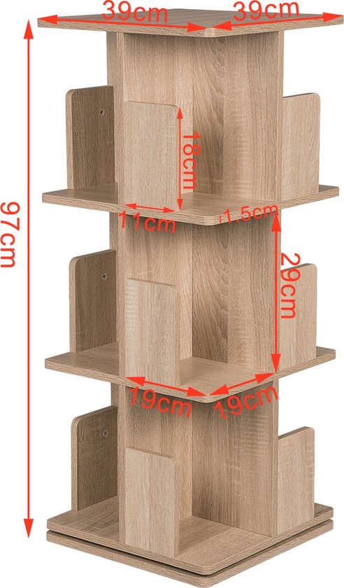 Bolt Edge Draaibare Boekenkast - Modern - Oak - Hout - 3 lagen - 39x39x97cm