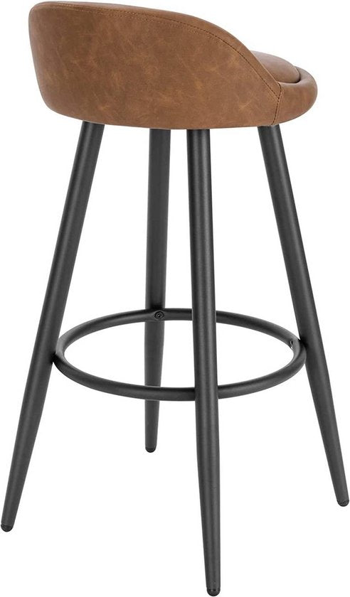 Leren Barkruk Malino - Barstoelen ergonomisch - Set van 1 - Bruin - Met kleine rugleuning - Voor Keuken & bar - Zithoogte 69cm