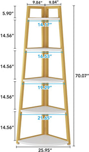 Hoekkast Quinoro - Vakkenkast 180cm - Boekenrek Hoekmeubel - Opbergrek 5 Lagen - Geel