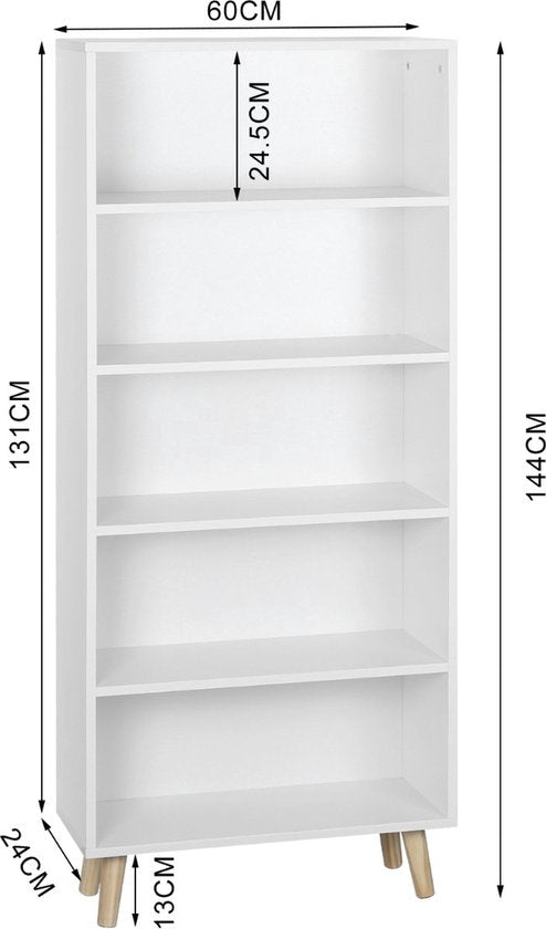 Bolt Edge Boekenkast - Industrieel - Wit - Op poten - 4 lagen - Hout MDF