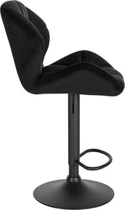Barkruk Comfy Zwart - Met rugleuning - Stevig- Velvet - Set van 1 - Keuken - Barstoelen ergonomisch - Verstelbaar in hoogte - Zithoogte 60-82cm