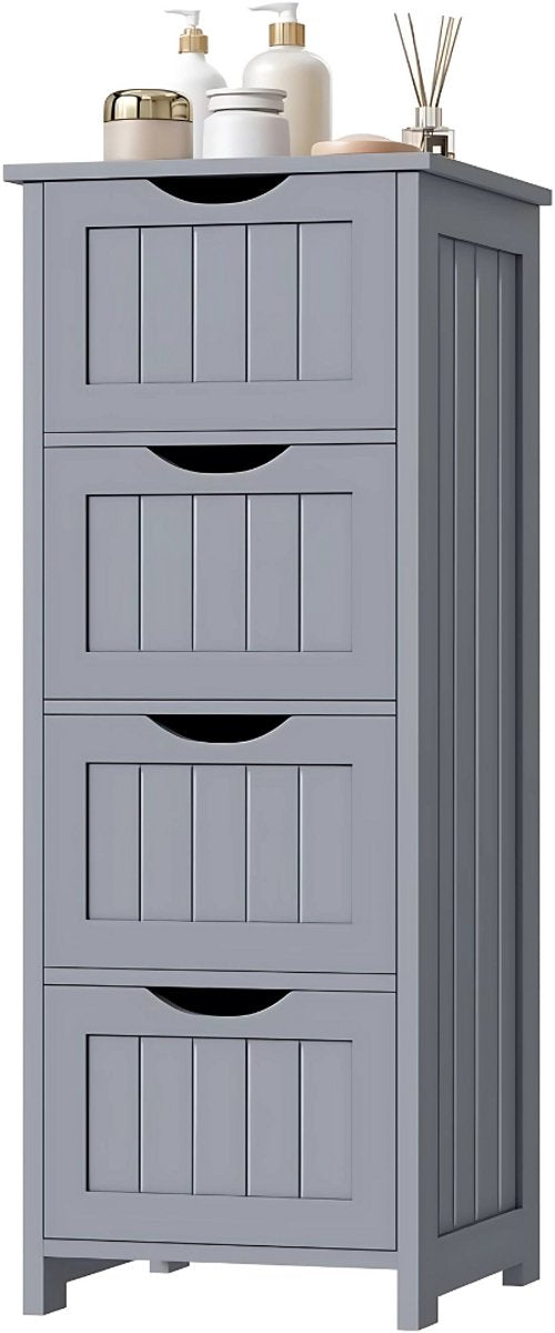 Badkamerkast Smal met 4 Laden - Vrijstaande Houten Kast 30x82x30 cm - Geschikt voor Badkamer & Woonkamer