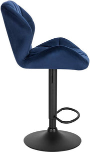 Barkruk Comfy Blauw - Met rugleuning - Stevig- Velvet - Set van 1 - Keuken - Barstoelen ergonomisch - Verstelbaar in hoogte - Zithoogte 60-82cm