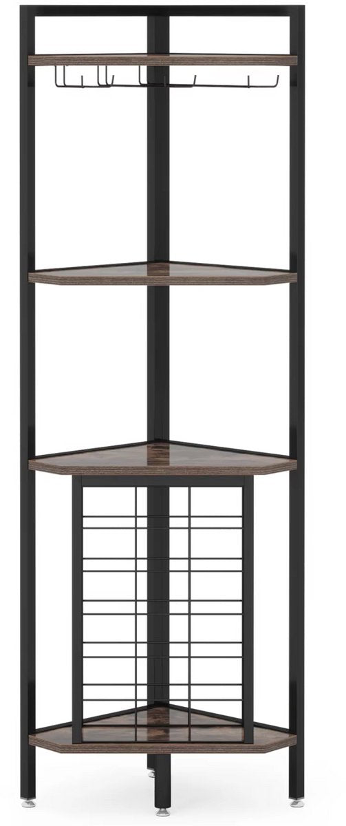 Hoek Wijnrek - Flessenrek - Barkast - Drankkast - Wijnkast - Opbergkast - 4-Laags - Zwart - 40x40x160cm