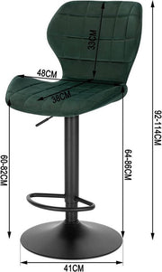 Barkruk Otta - Industrial - Donkergroen - Barkrukken set van 1 - Barstoel Kruk - Barstoelen met rugleuning - Keukenstoel - In hoogte verstelbaar - Velvet
