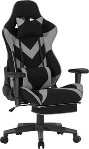 Luxe Gaming stoel - Met voetsteun - Grijs - Gamestoel - Chair - Ergonomische bureaustoel - Verstelbaar - Chair - Stof