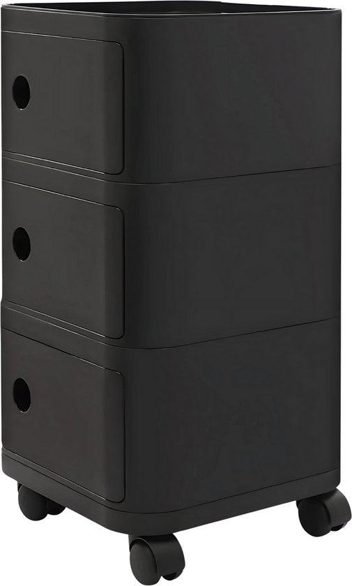 Nachtkastje - Bijzettafel - met Wielen - 32 cm - met Verborgen Opbergruimte - Moderne Opbergtafel voor Slaapkamer & Woonkamer - 3-laags - Zwart