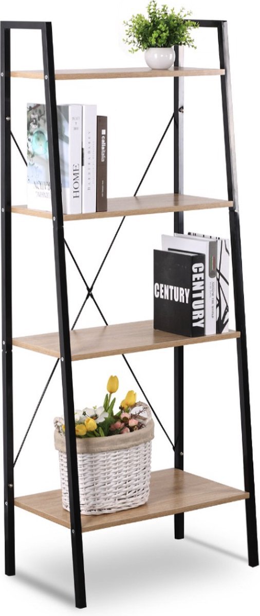 Bolt Edge Boekenkast - Industrieel - Zwart/eiken - 4 Lagen - 60x35x148cm - Woonkamer/Slaapkamer