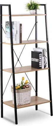 Bolt Edge Boekenkast - Industrieel - Zwart/eiken - 4 Lagen - 60x35x148cm - Woonkamer/Slaapkamer