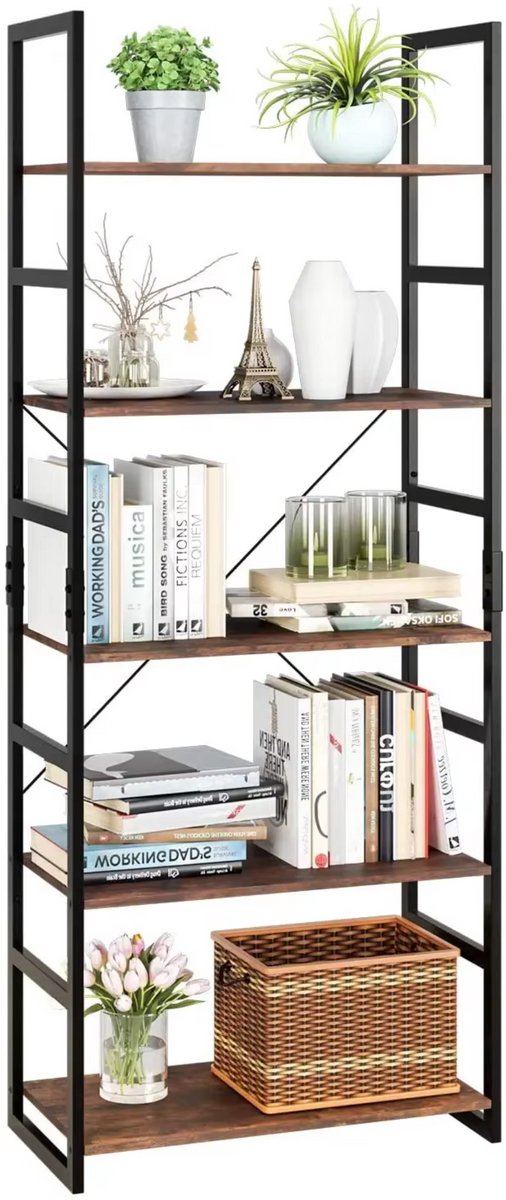Industriële Ladderplank - Boekenkast - Ladekast - Opbergkast - Vintage Boekenplank voor Opruimen - Opslag voor Kantoor, Badkamer & Woonkamer - 5-planken - 60x30x165 cm