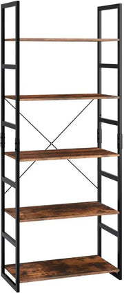 Staande boekenkast 5-laags - Open boekenrek - Opbergplanken - Boekenplank Metaal - Industriële Ladderplank Vintage Boekenplanken