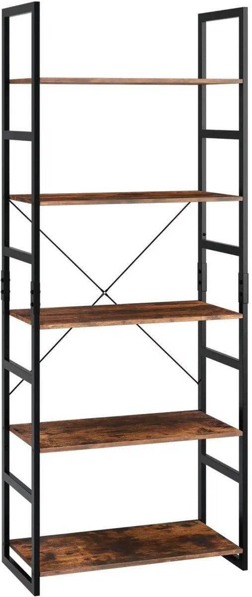 Staande boekenkast 5-laags - Open boekenrek - Opbergplanken - Boekenplank Metaal - Industriële Ladderplank Vintage Boekenplanken