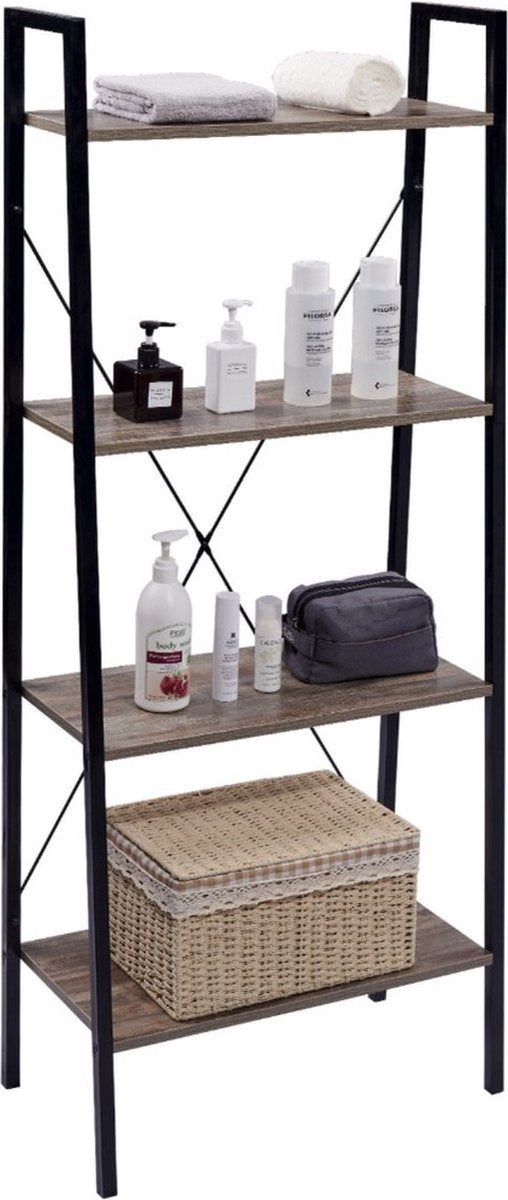 Bolt Edge Boekenkast - Industrieel - 4 lagen - Zwart/hout - 60x35x148cm