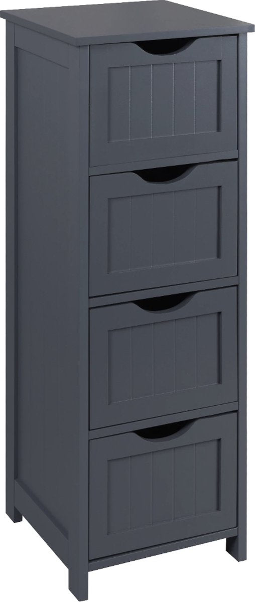 Happyment Kolomkast Badkamermeubel staand - Badkamerkast hoog - Badkamer - Grijs - 4 lades - 30x30x81cm