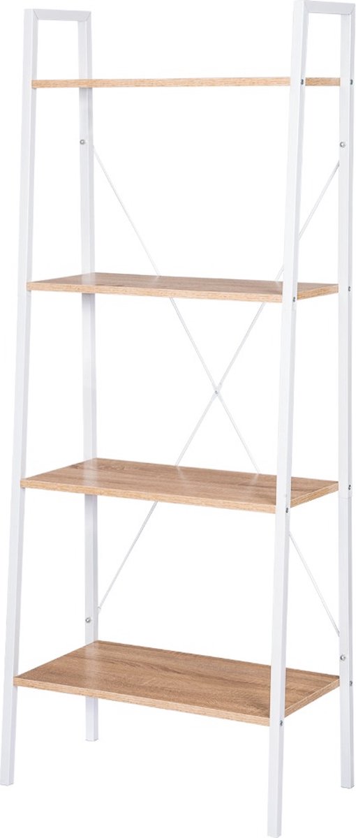 Happyment Boekenkast Baldi - 4 lagen - Wit/Oak - Boekenrek - Woonkamer, slaapkamer en kinderkamer - Hout - Wit - 60x35x148cm