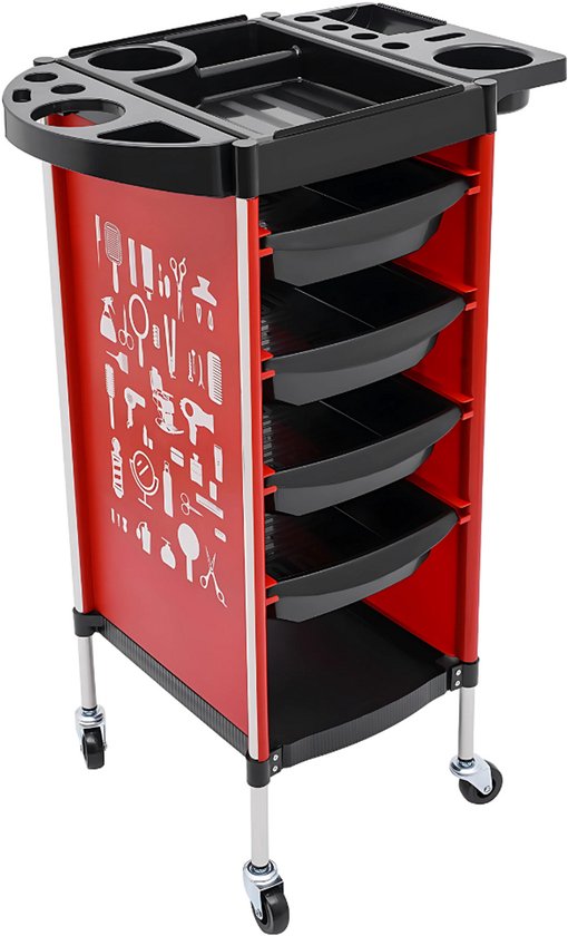 Kappers trolley Vera - Met wielen - Rood - Voor salons, spa’s en stylisten - Werkwagen