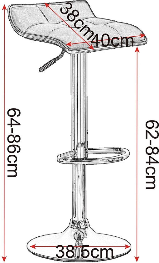 Barkrukken Nora - Set van 2 - Keuken - Grijs - Barstoelen kunstleer- Verstelbaar in hoogte - Zithoogte 62-84cm