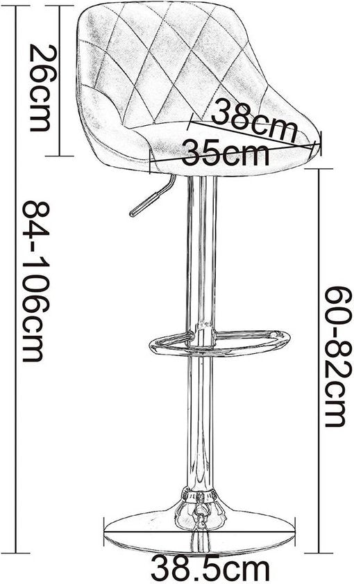Designer Barkruk Lica - Met rugleuning - Stevig - Ergonomische barstoel - Zithoogte 60 - 82cm - Wit - Set van 1 - Keuken en bar - In hoogte verstelbaar
