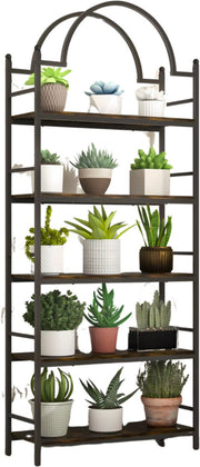 Boekenkast 5-Laags - Industrieel Wandrek met Gebogen Laddermodel - Zwart Metalen Frame & MDF Planken - Voor Woonkamer, Keuken of Kantoor