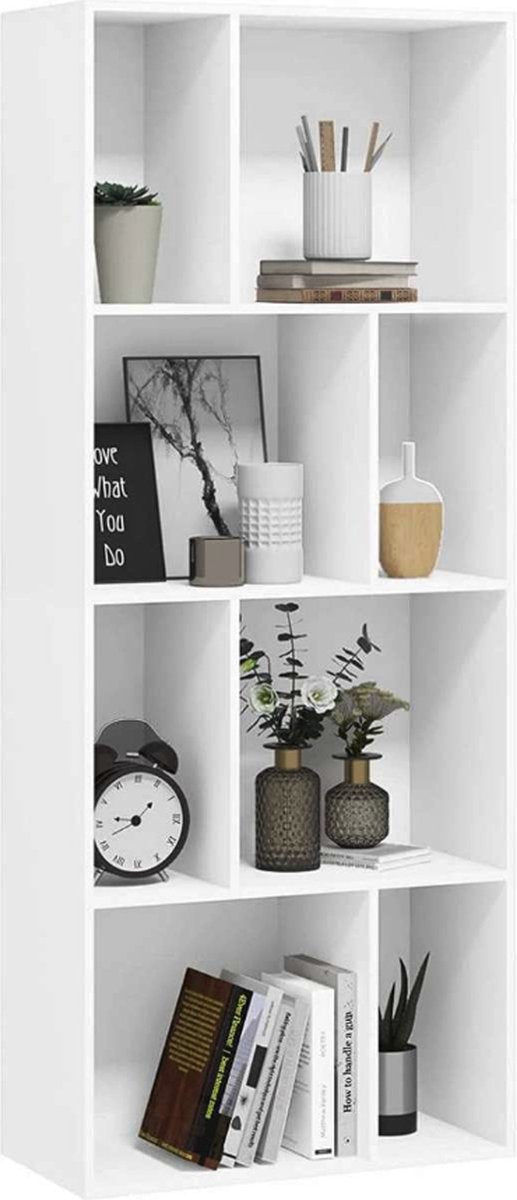 Happyment Boekenkast Daria OPEN - 8 Vakken - Wit - Boekenkast - Boekenrek - Woonkamer, slaapkamer en kinderkamer - Hout - 60 x 143 x 29 cm