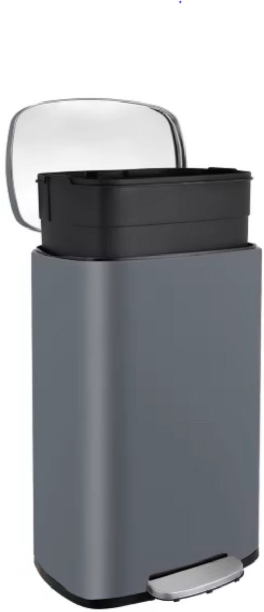 Luxe pedaalemmer - Grijs 50L - Prullenbak - Afvalscheiding - RVS - Softclose - Anti-slip
