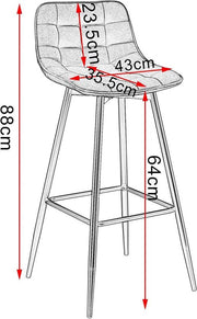 Barkrukken - Lichtgrijs - Set van 2 - Velvet Barstoelen met Rugleuning - Keukenstoelen