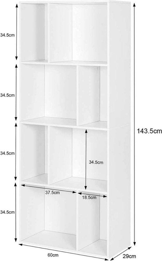 Bolt Edge Boekenkast - Wit - 8 Vakken - Hout - Voor woonkamer of kinderkamer