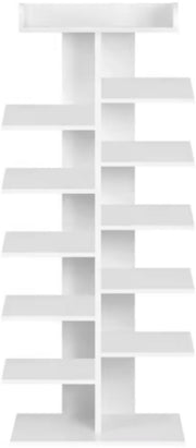 12-Laags Schoenenrek - Witte Schoenenkast voor Hal en Woonkamer - Ruimtebesparende Plank en Houten Schoenenopslag Organizer
