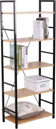 Boekenkast Podi - Industrieel - 5 Lagen - Zwart/Oak - Boekenrek - Woonkamer, slaapkamer en kinderkamer - Hout/Metaal - 60 x 28 x 148 cm