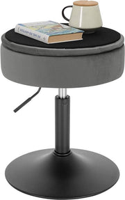 Mini Barkruk - Grijs - Set van 1 - Kleine ronde kruk - Met opbergruimte - Keuken - Barstoel - Velvet - Verstelbaar in hoogte - Zithoogte 49-65cm