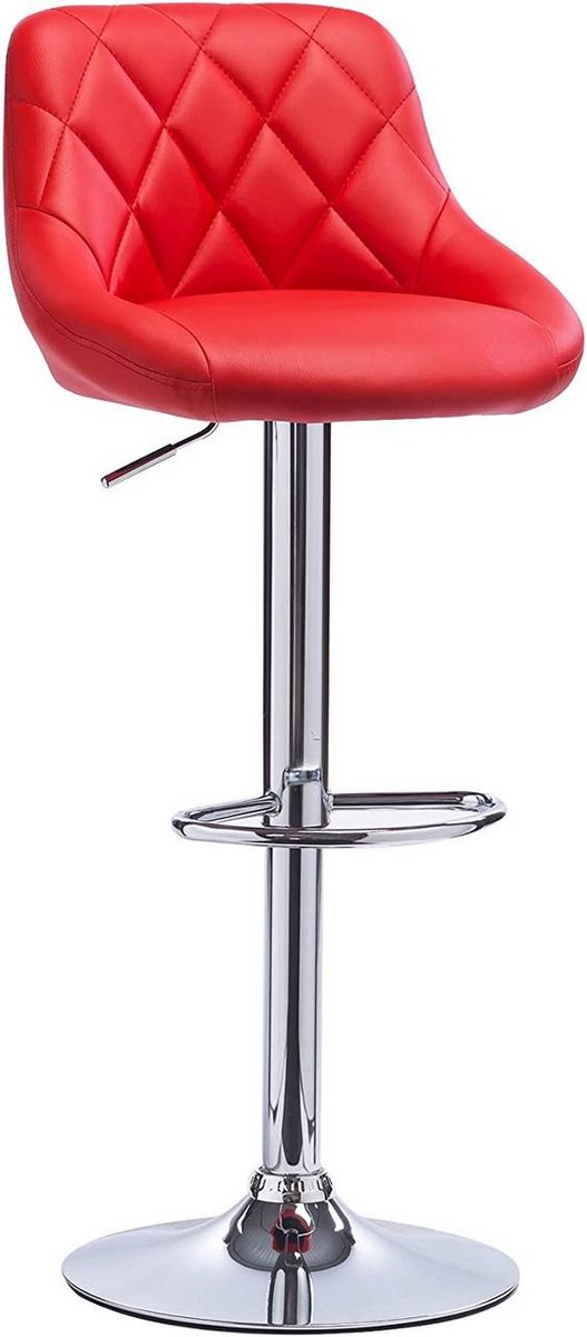 Designer Barkruk Lerino - Met rugleuning - Stevig - Ergonomische barstoel - Zithoogte 60 - 82cm - Rood - Set van 1 - Keuken en bar - In hoogte verstelbaar