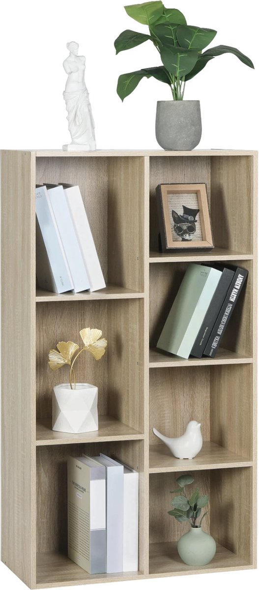 Boekenkast Geralt - 7 vakken - Oak - 59.5 x 29.5 x 108 cm - Boekenplank - Woonkamer, slaapkamer en kinderkamer - Hout - MDF