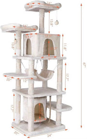 Kattentoren - Krabpaal - Grote Kattenboom met Stabiele Klimboom en Speelhuishangmat - Kattenkrabpaal 170 cm met Plank - Donkergrijs