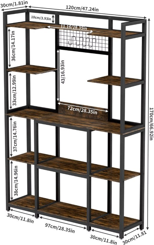 Keukenrek XL - Magnetronrek - Keukenkast staand - Voor keuken & eetkamer - Haken en planken