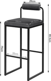 Barkruk Nitto Industrial - Donkergrijs - Barkrukken set van 2 - Barstoel Kruk - Barstoelen met rugleuning - Keukenstoel - Velvet