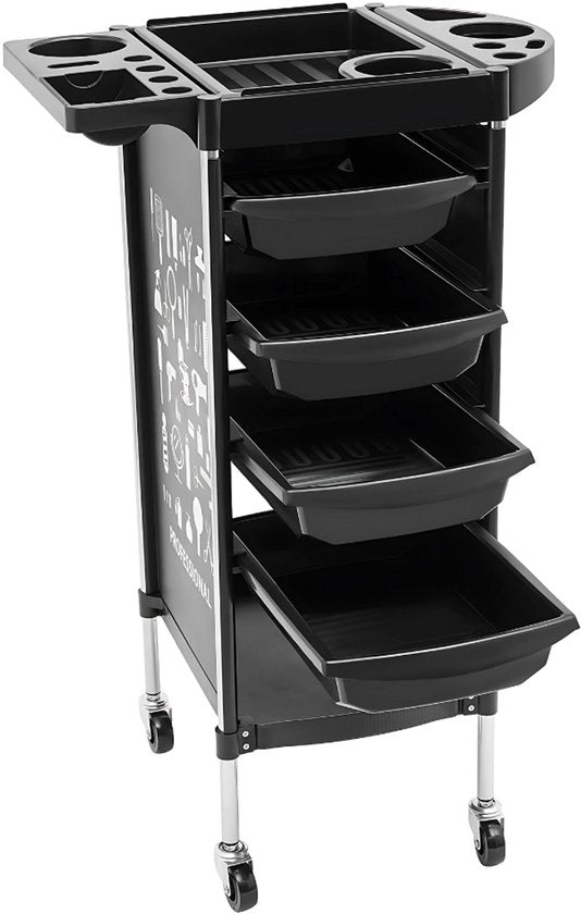 Kappers trolley Vera - Met wielen - Zwart - Voor salons, spa’s en stylisten - Werkwagen