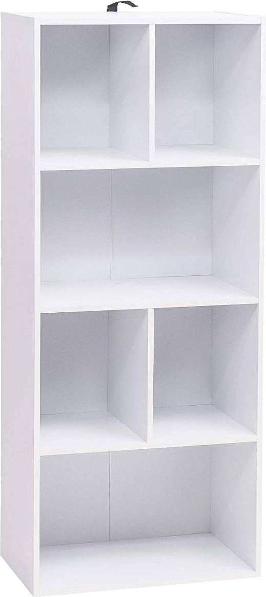 Happyment Open Boekenkast Zita - 6 Vakken - Wit - Boekenkast - Boekenrek - Woonkamer, slaapkamer en kinderkamer - Hout - 50 x 30 x 118 CM