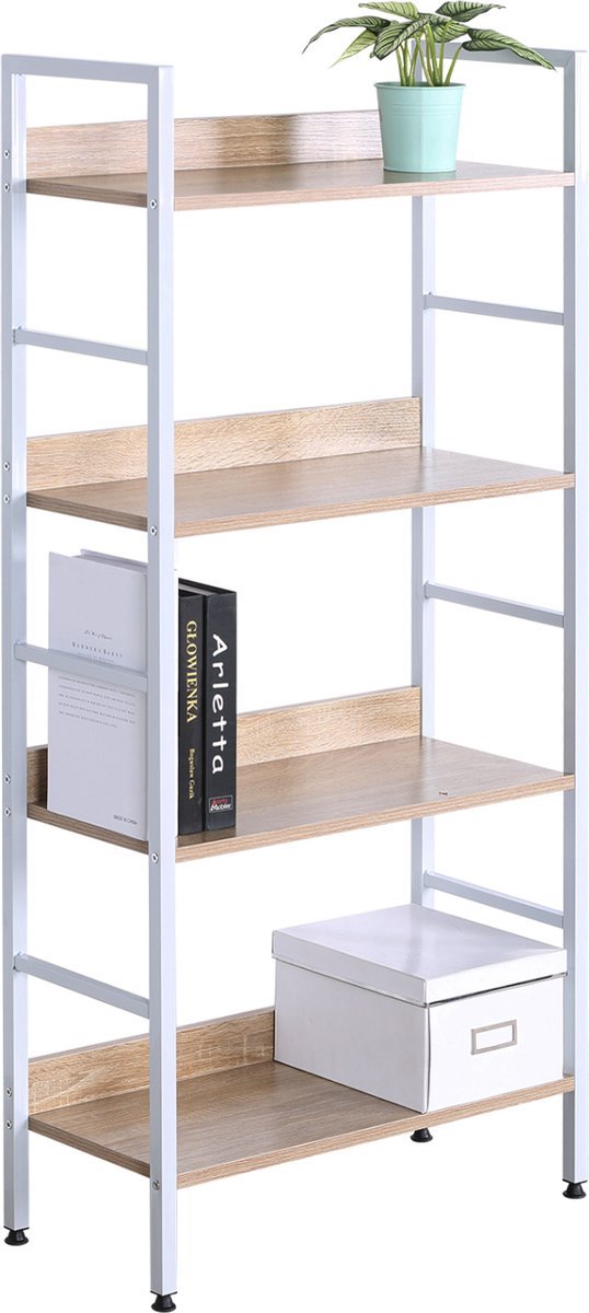 Bolt Edge Boekenkast Bila - 4 Planken - Vintage Wit/Oak - Kantoor - Woonkamer - Industrieel