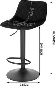 Barkruk - Industrial - Zwart - Velvet - Met rugleuning - In hoogte verstelbaar - Set van 2
