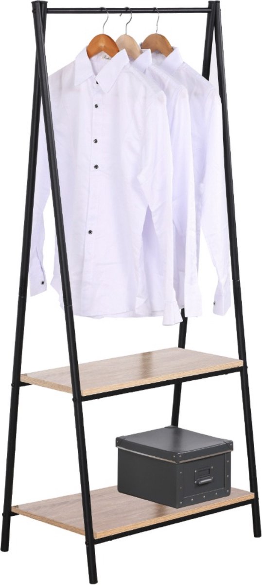 Kledingrek Dery - Met 2 planken - Schoenenrek - Garderobekast organizer - Garderoberek - Opbergruimte - Kledingkast hout - Bruin
